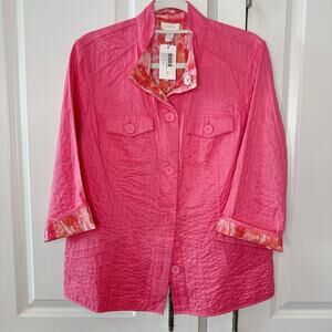 CHICO'S -NWT- Button Front Waterfall Reversible Shirt Jacket Pink | Large